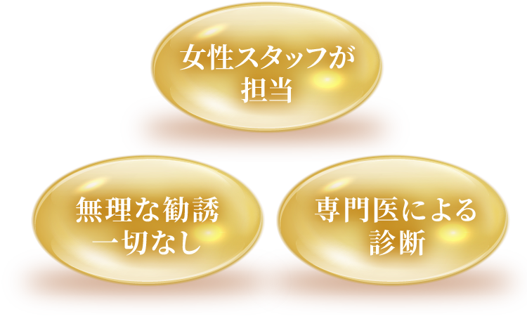 女性スタッフが担当・無理な勧誘一切なし・専門医による診断